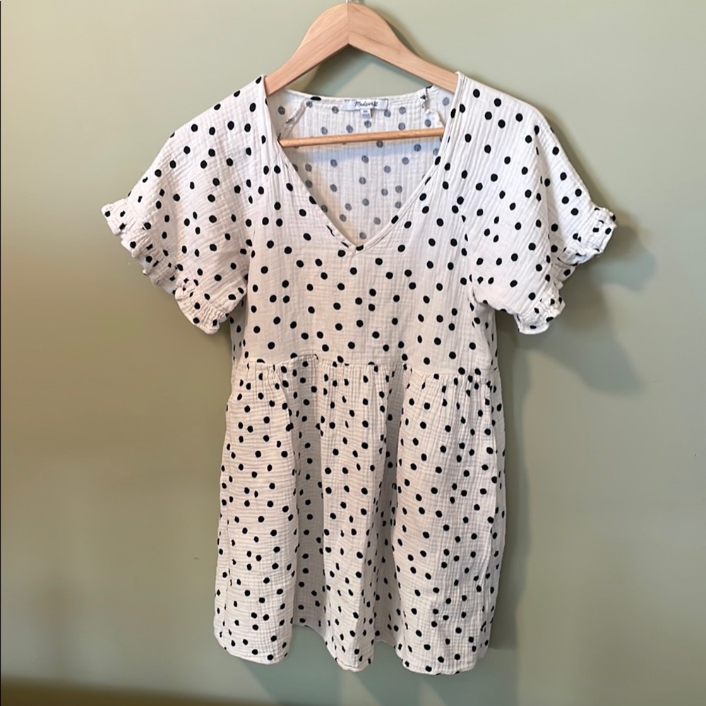 Madewell Babydoll White Polka Dot Dress